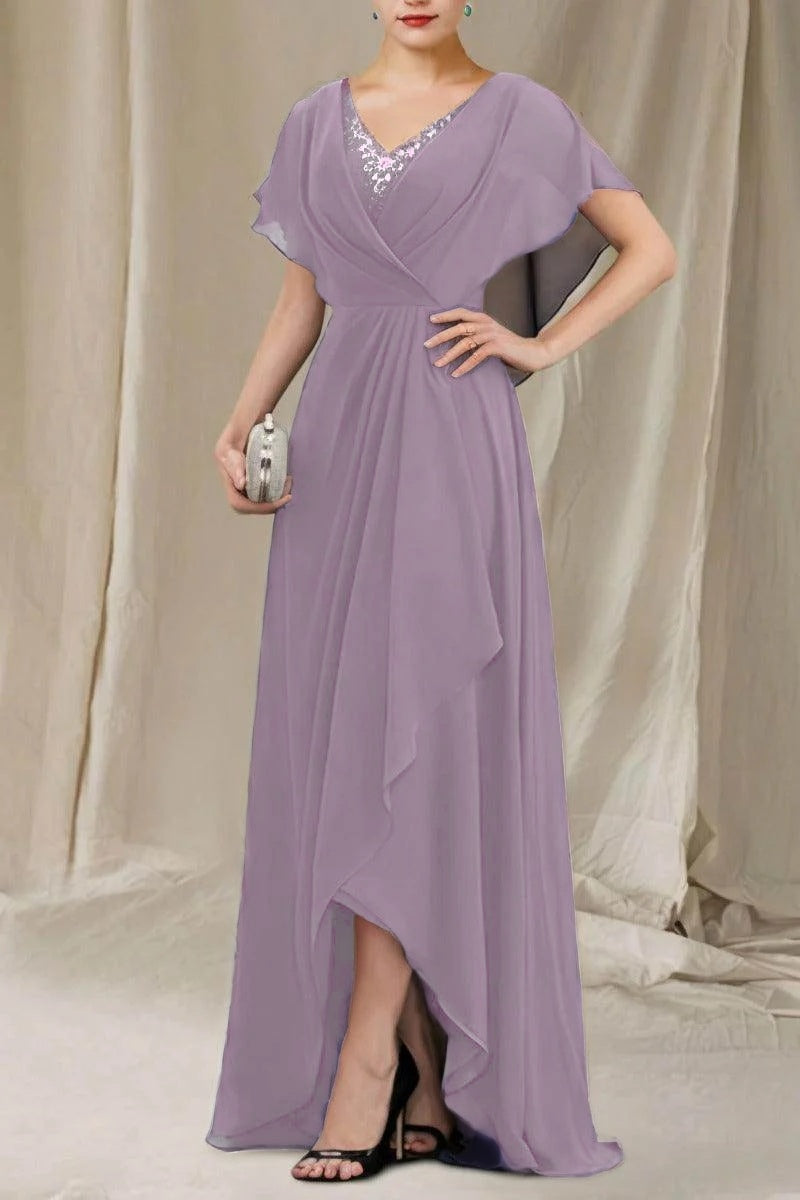 A-Line Sweep-Brush Train Chiffon Mother Dress CM0080