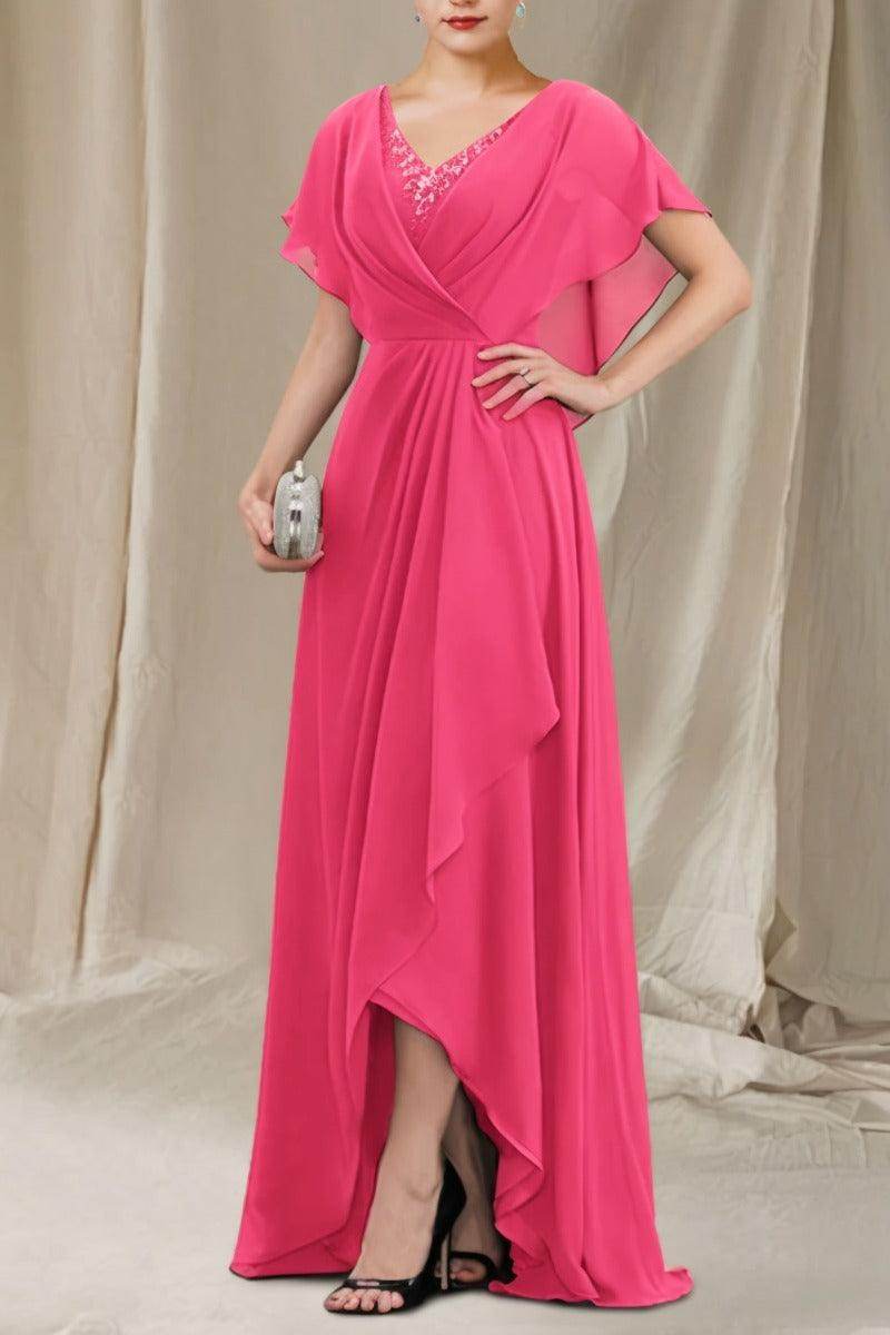 A-Line Sweep-Brush Train Chiffon Mother Dress CM0080