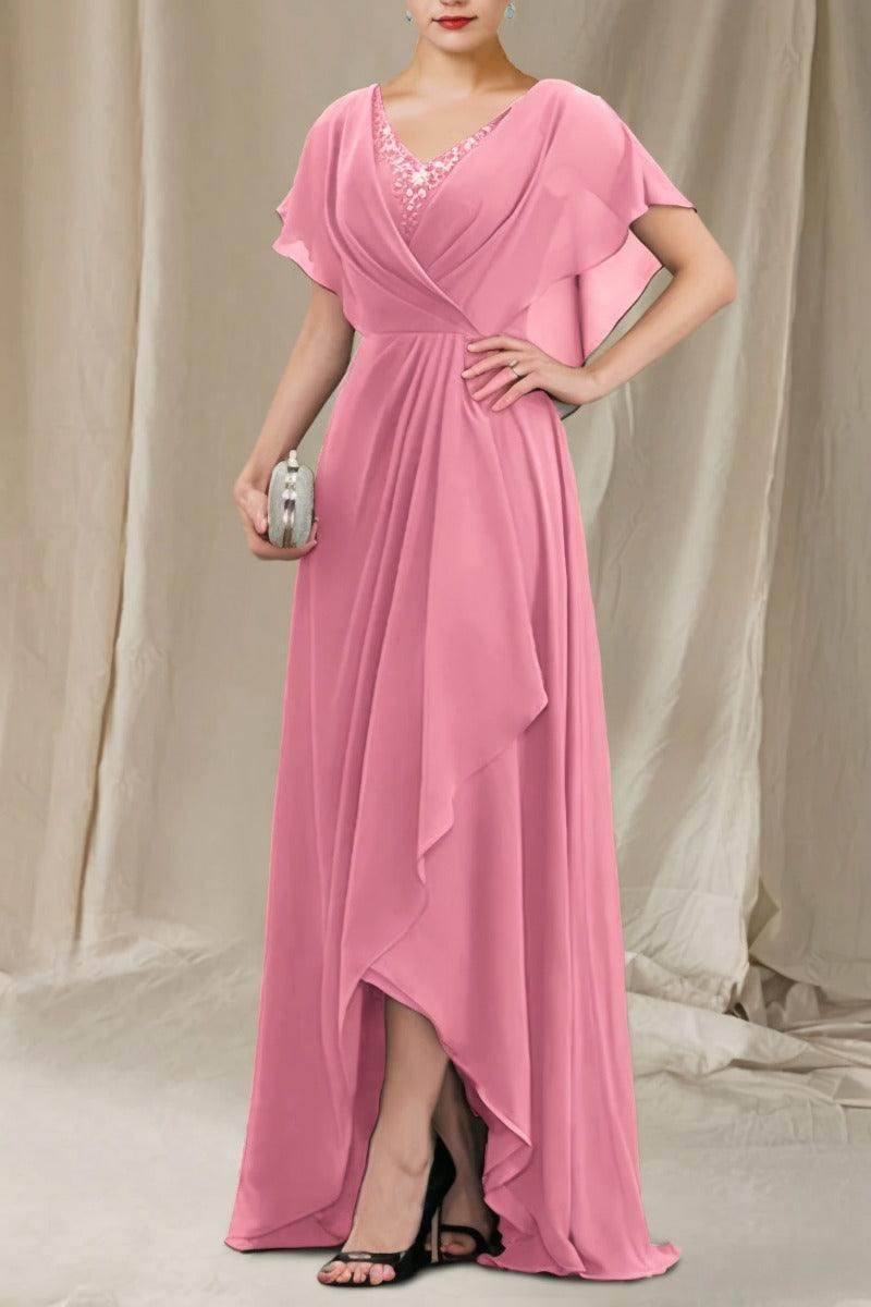 A-Line Sweep-Brush Train Chiffon Mother Dress CM0080