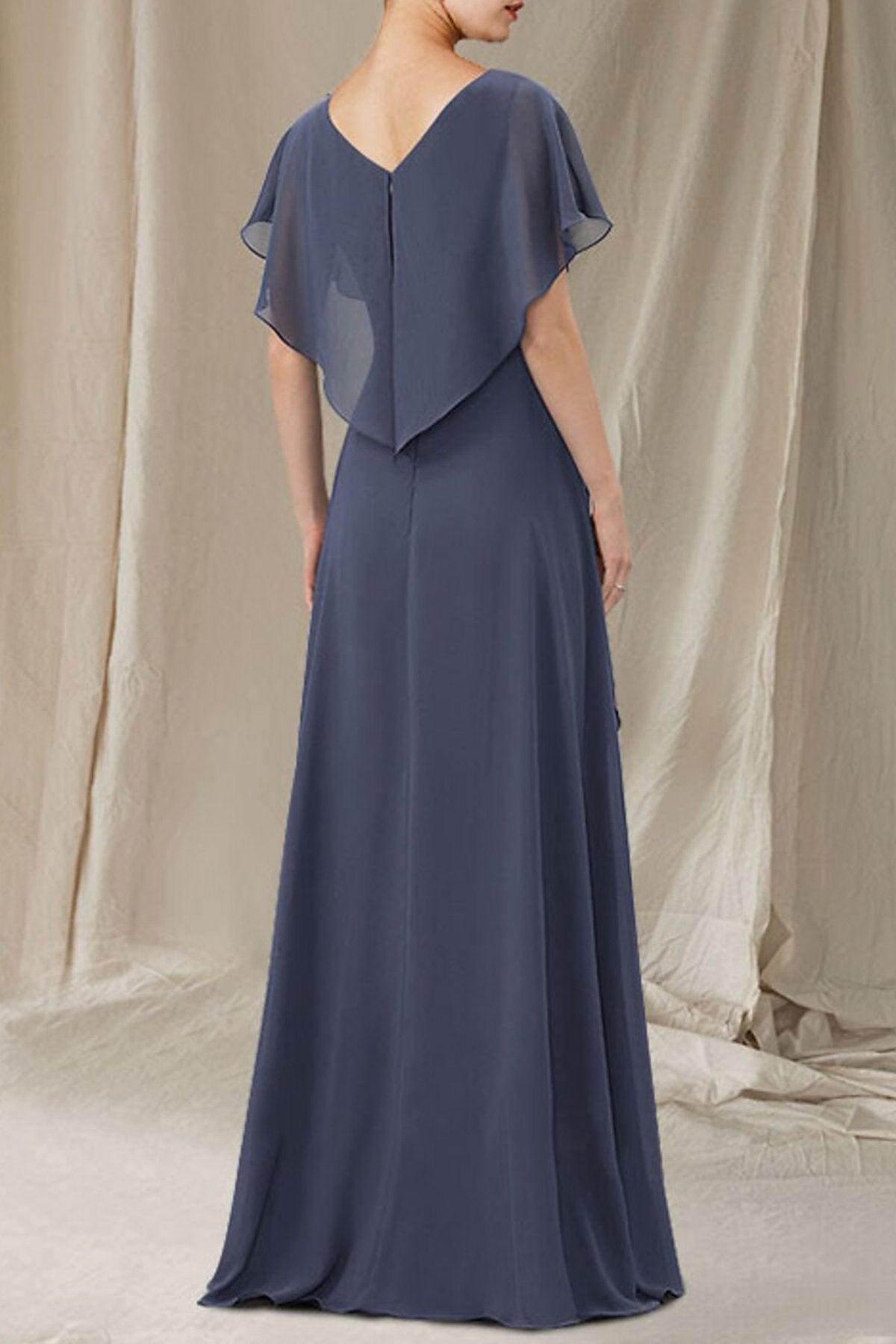 A-Line Sweep-Brush Train Chiffon Mother Dress CM0080