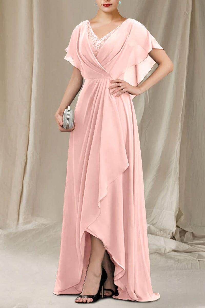 A-Line Sweep-Brush Train Chiffon Mother Dress CM0080