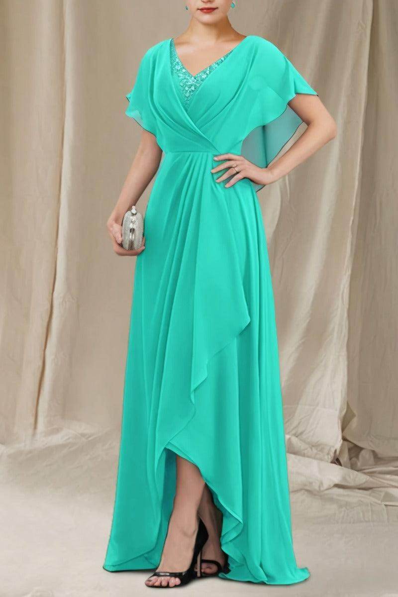 A-Line Sweep-Brush Train Chiffon Mother Dress CM0080