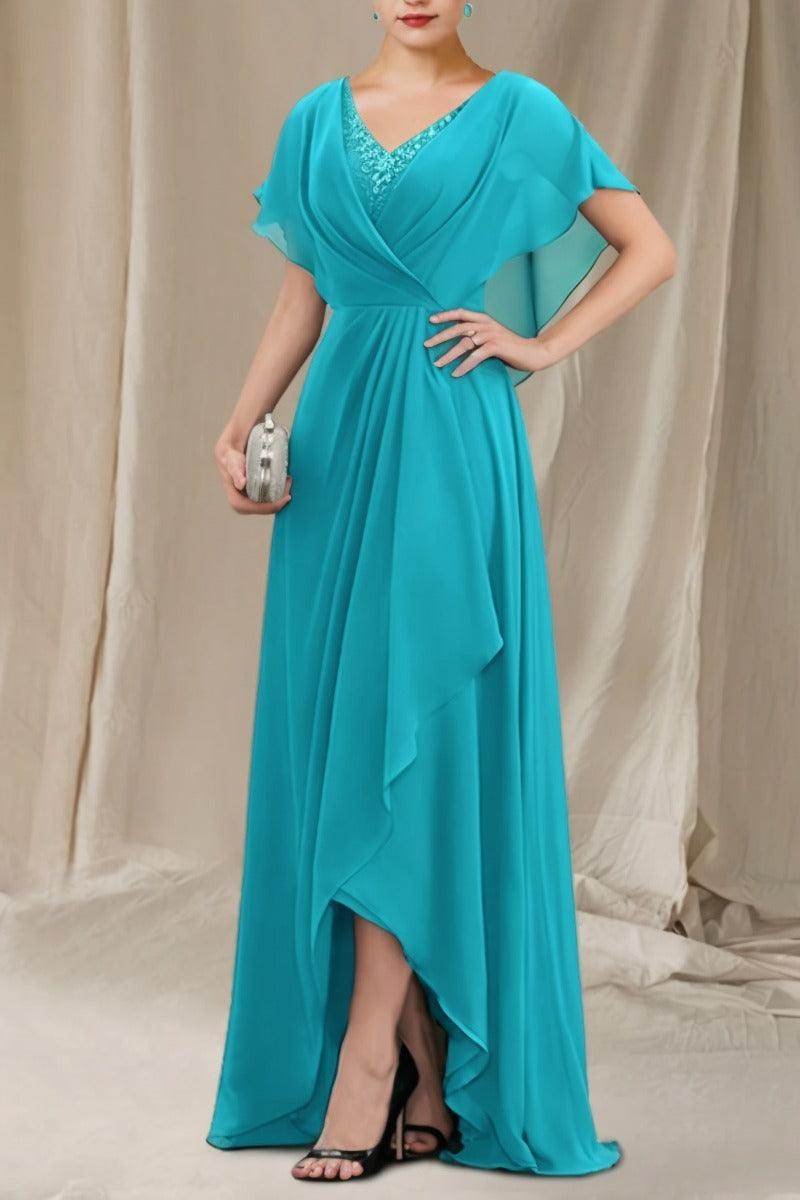 A-Line Sweep-Brush Train Chiffon Mother Dress CM0080