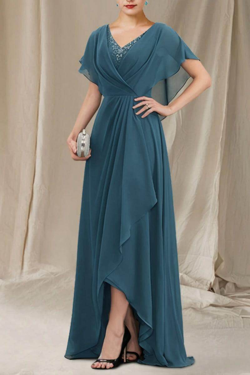 A-Line Sweep-Brush Train Chiffon Mother Dress CM0080