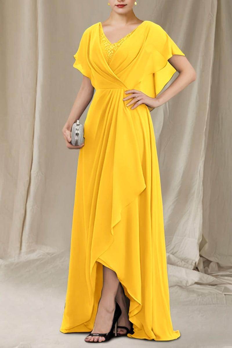A-Line Sweep-Brush Train Chiffon Mother Dress CM0080