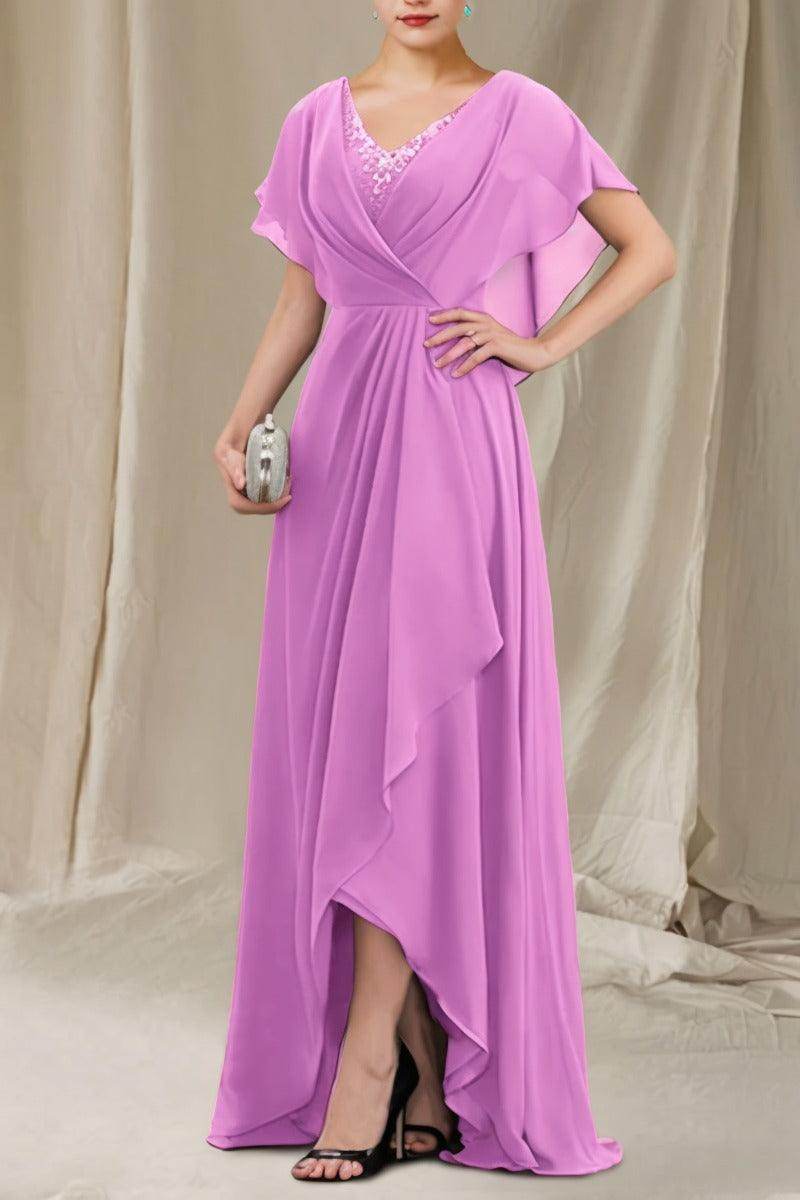 A-Line Sweep-Brush Train Chiffon Mother Dress CM0080