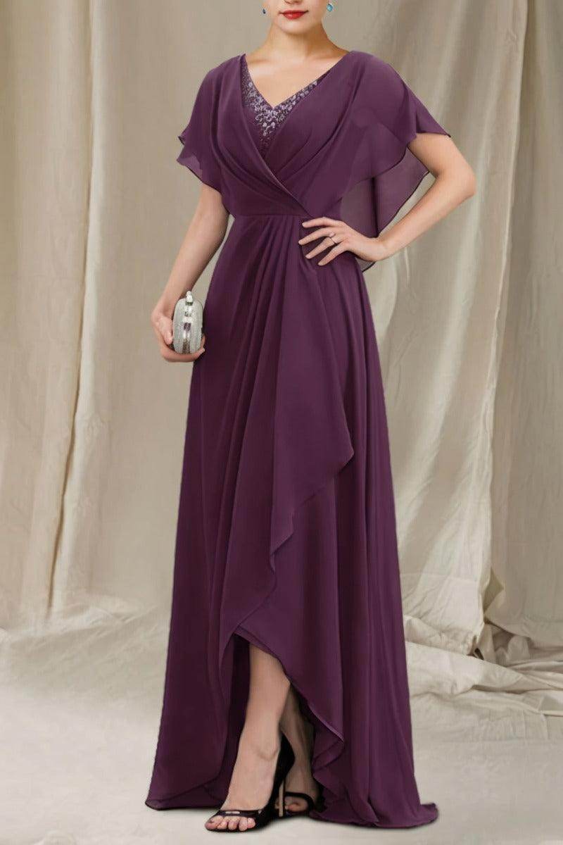 A-Line Sweep-Brush Train Chiffon Mother Dress CM0080