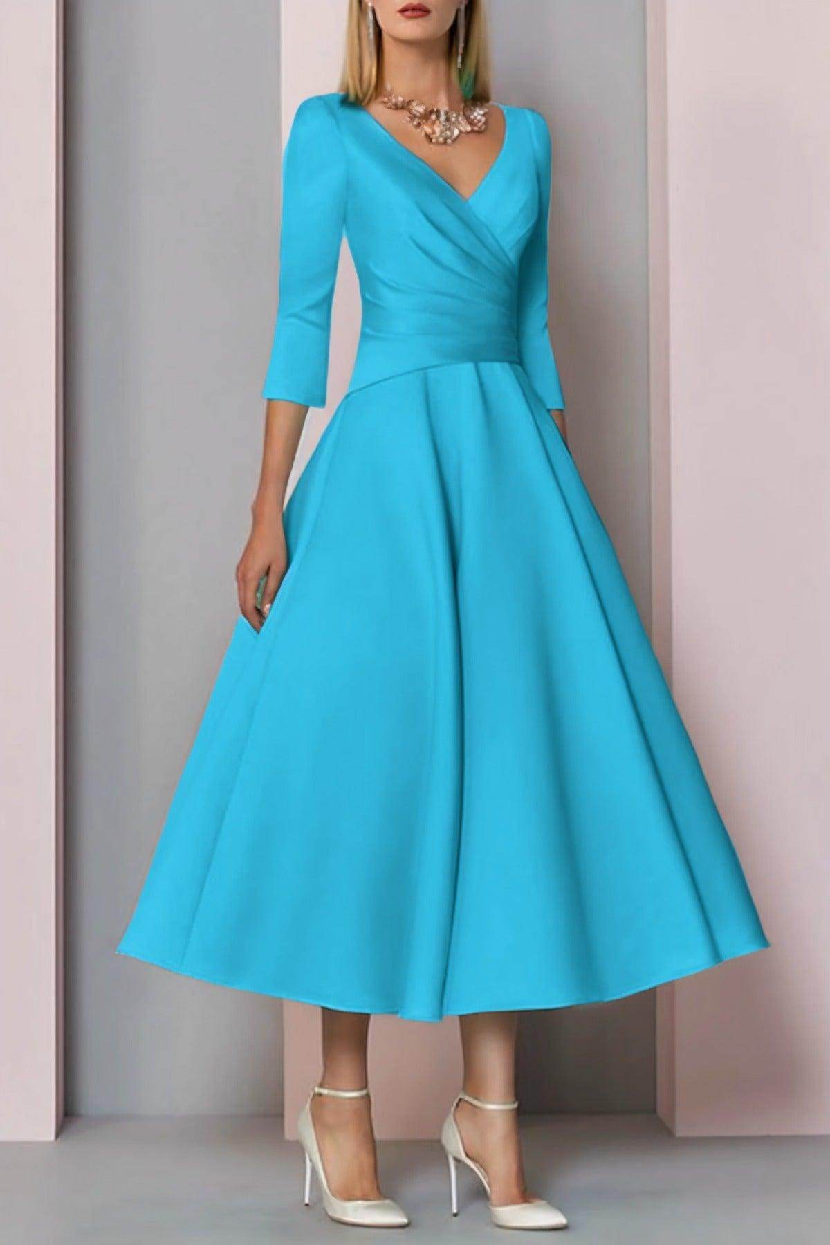 A-Line Tea Length Satin Mother Dress CM0081