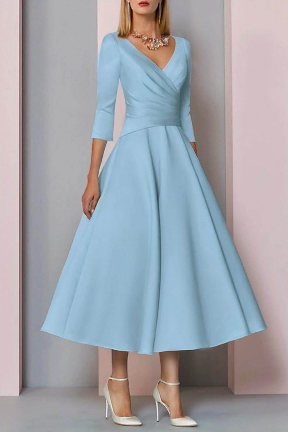 A-Line Tea Length Satin Mother Dress CM0081
