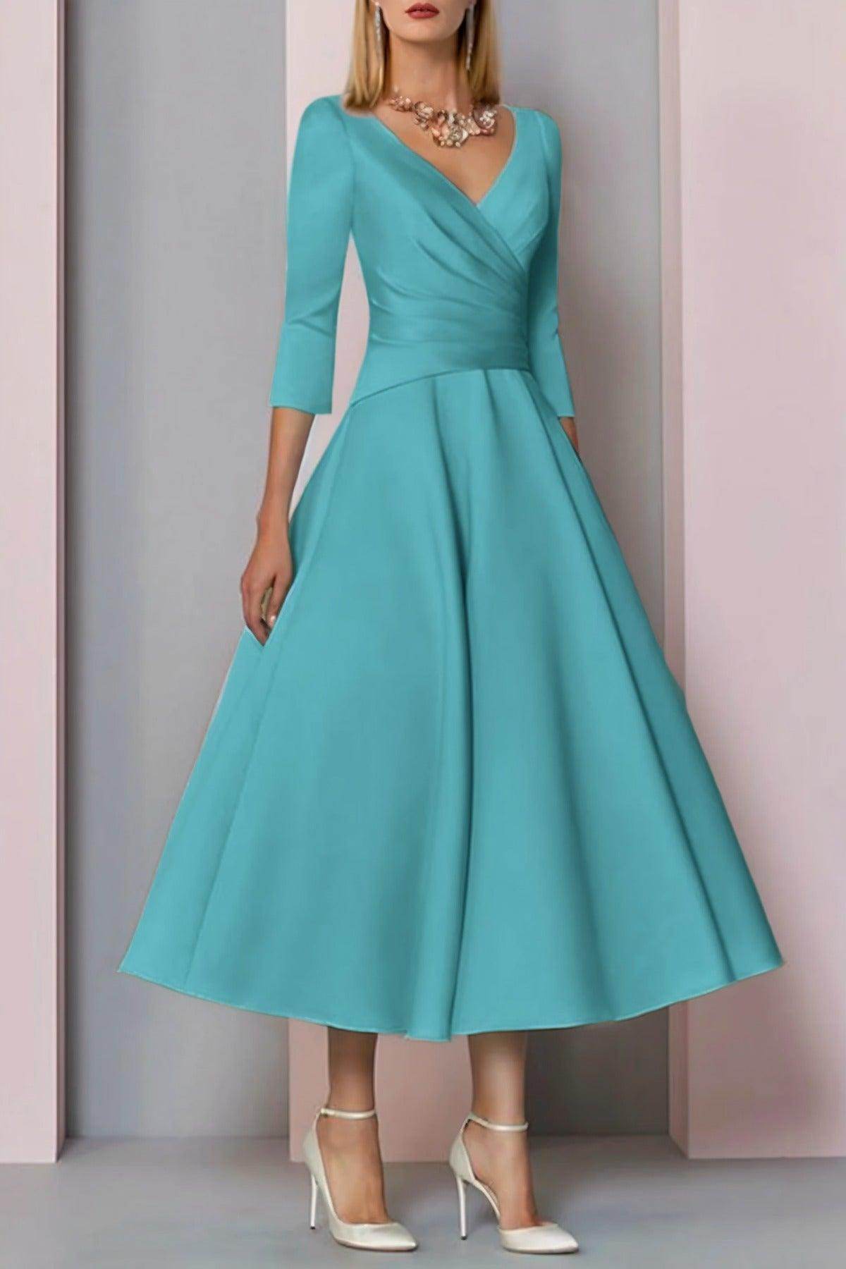 A-Line Tea Length Satin Mother Dress CM0081