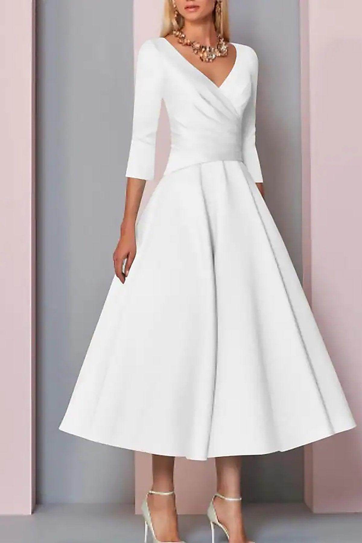 A-Line Tea Length Satin Mother Dress CM0081