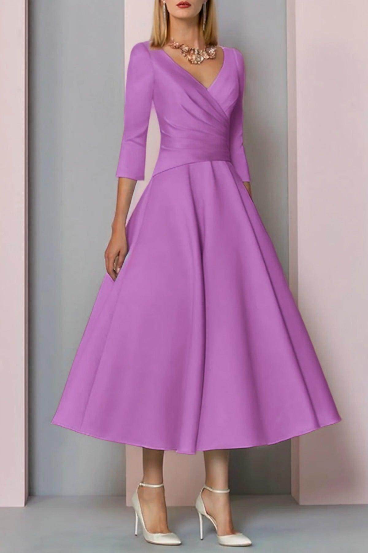 A-Line Tea Length Satin Mother Dress CM0081