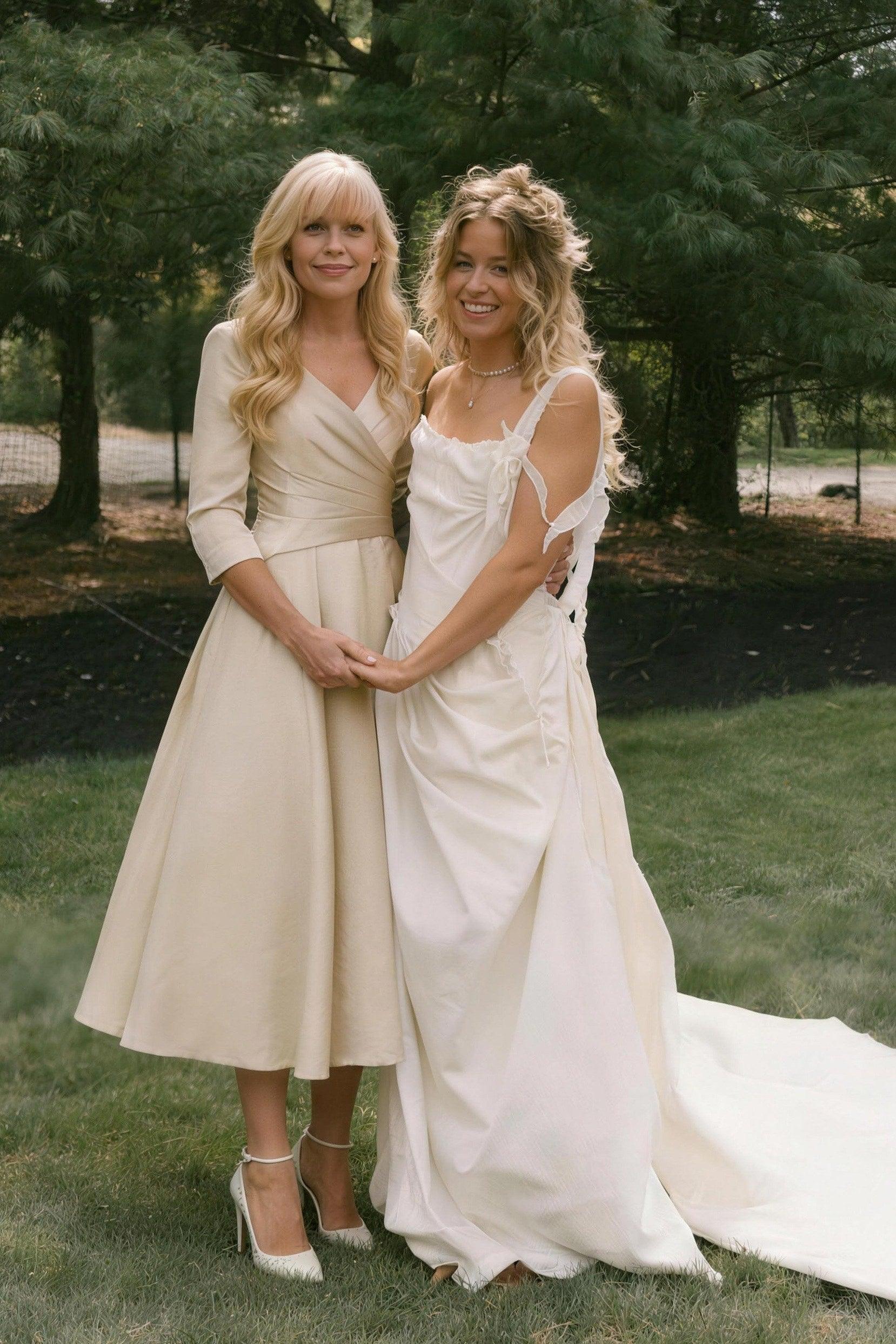 A-Line Tea Length Satin Mother Dress CM0081