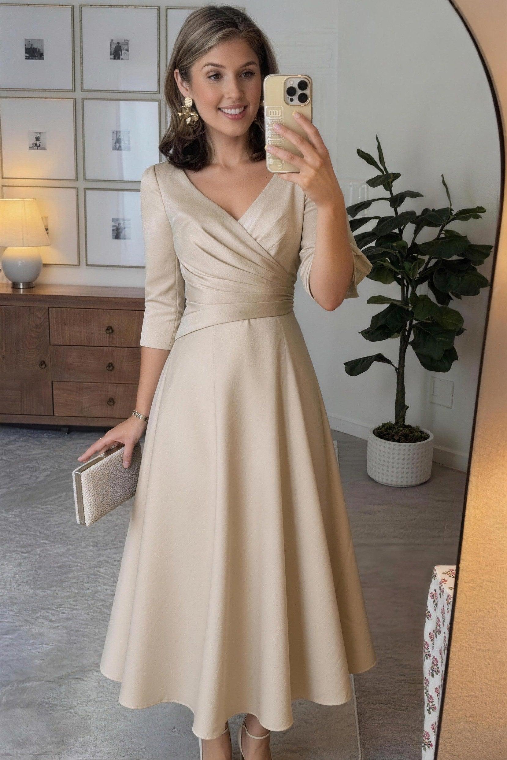 A-Line Tea Length Satin Mother Dress CM0081