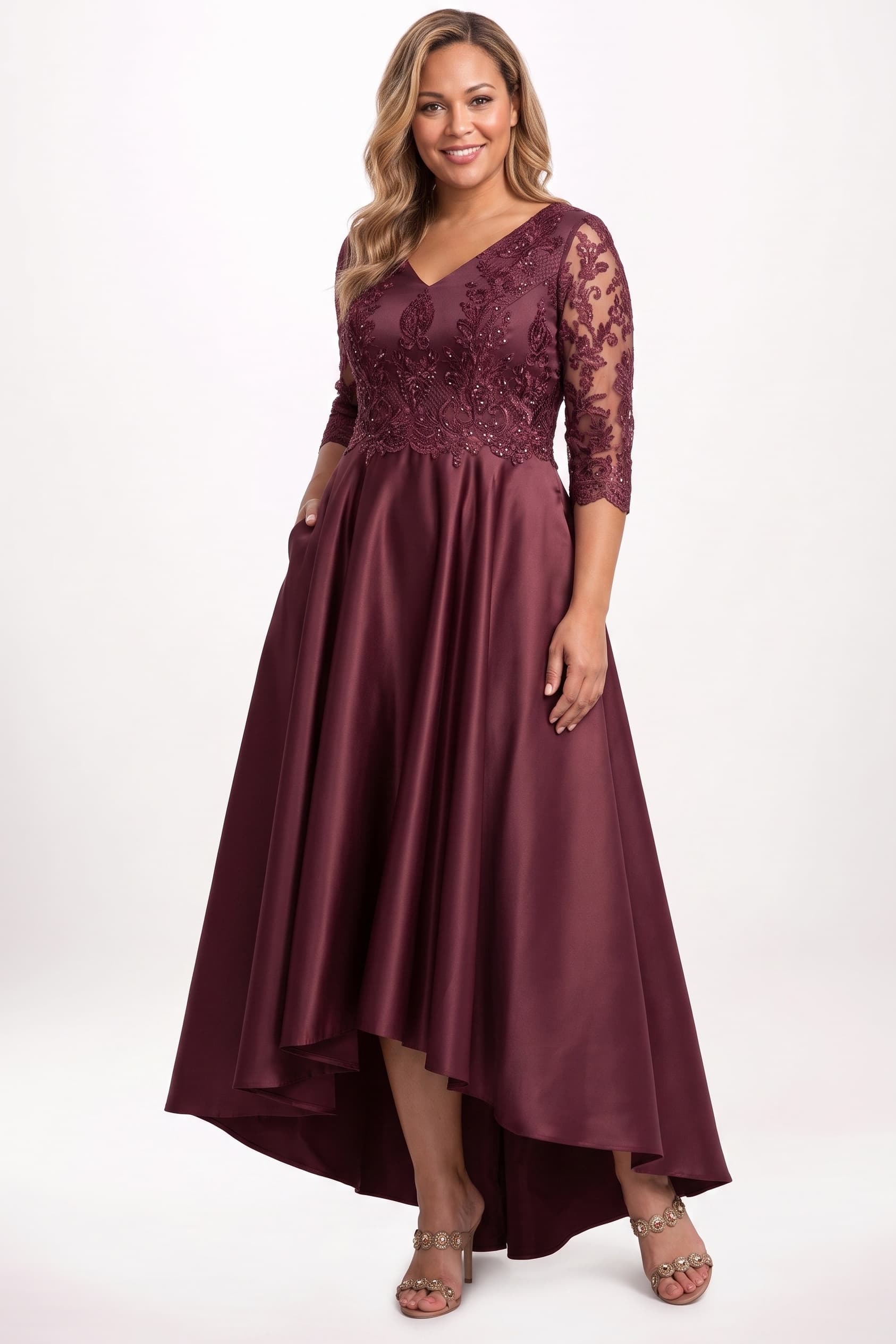 A-Line Midi Satin Mother Dress CM0263