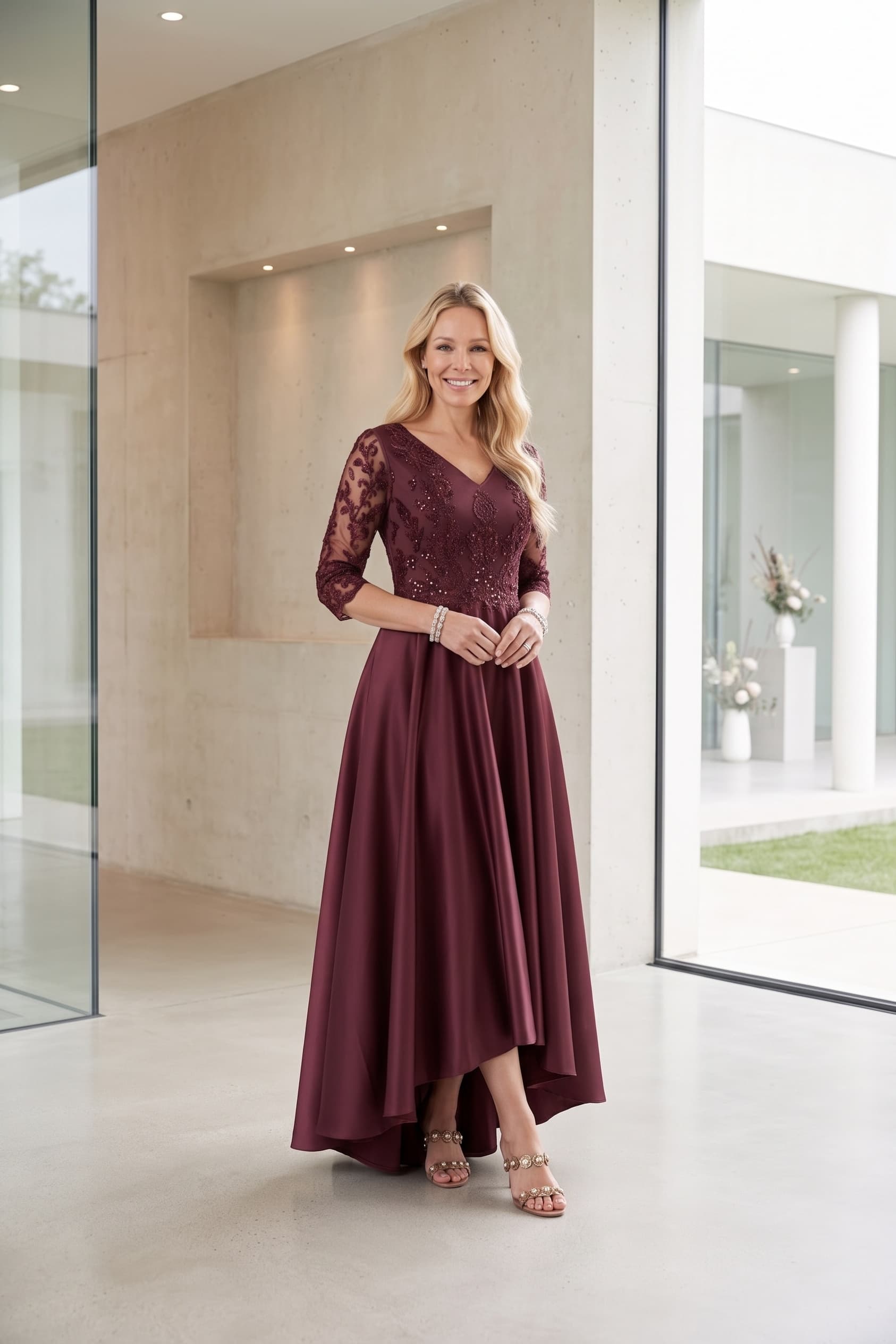 A-Line Midi Satin Mother Dress CM0263