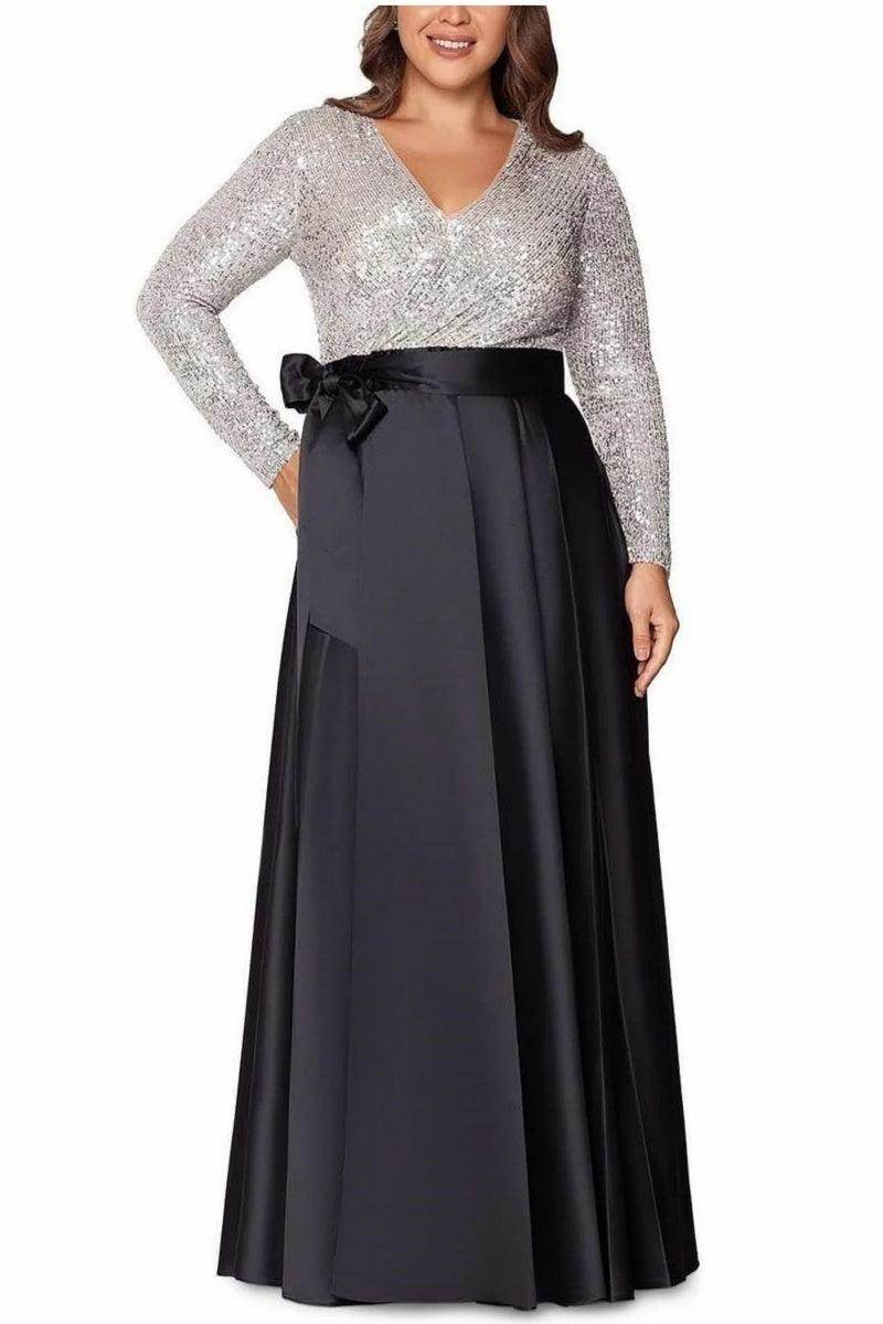A Line V Neck Long Sleeves Sequins Mother Of The Bride Dresses CM0334
