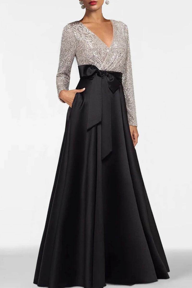 A Line V Neck Long Sleeves Sequins Mother Of The Bride Dresses CM0334