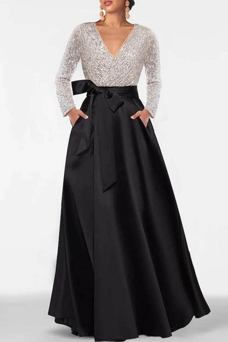A Line V Neck Long Sleeves Sequins Mother Of The Bride Dresses CM0334
