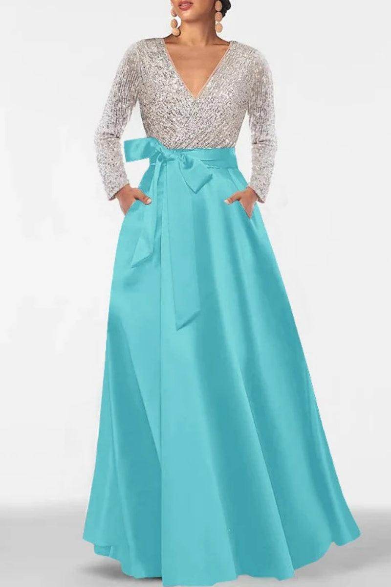 A Line V Neck Long Sleeves Sequins Mother Of The Bride Dresses CM0334