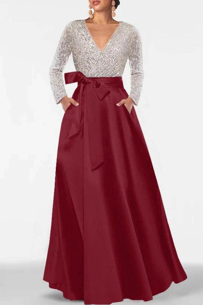 A Line V Neck Long Sleeves Sequins Mother Of The Bride Dresses CM0334