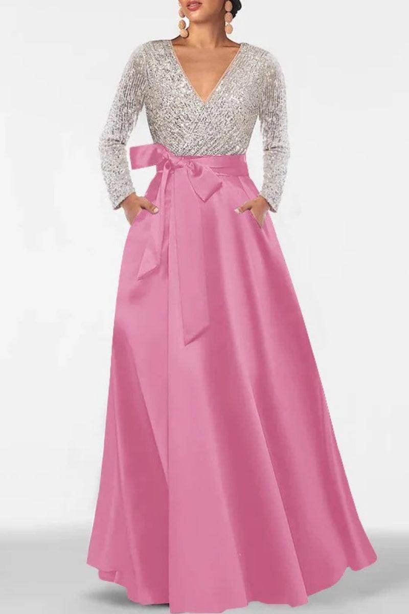 A Line V Neck Long Sleeves Sequins Mother Of The Bride Dresses CM0334
