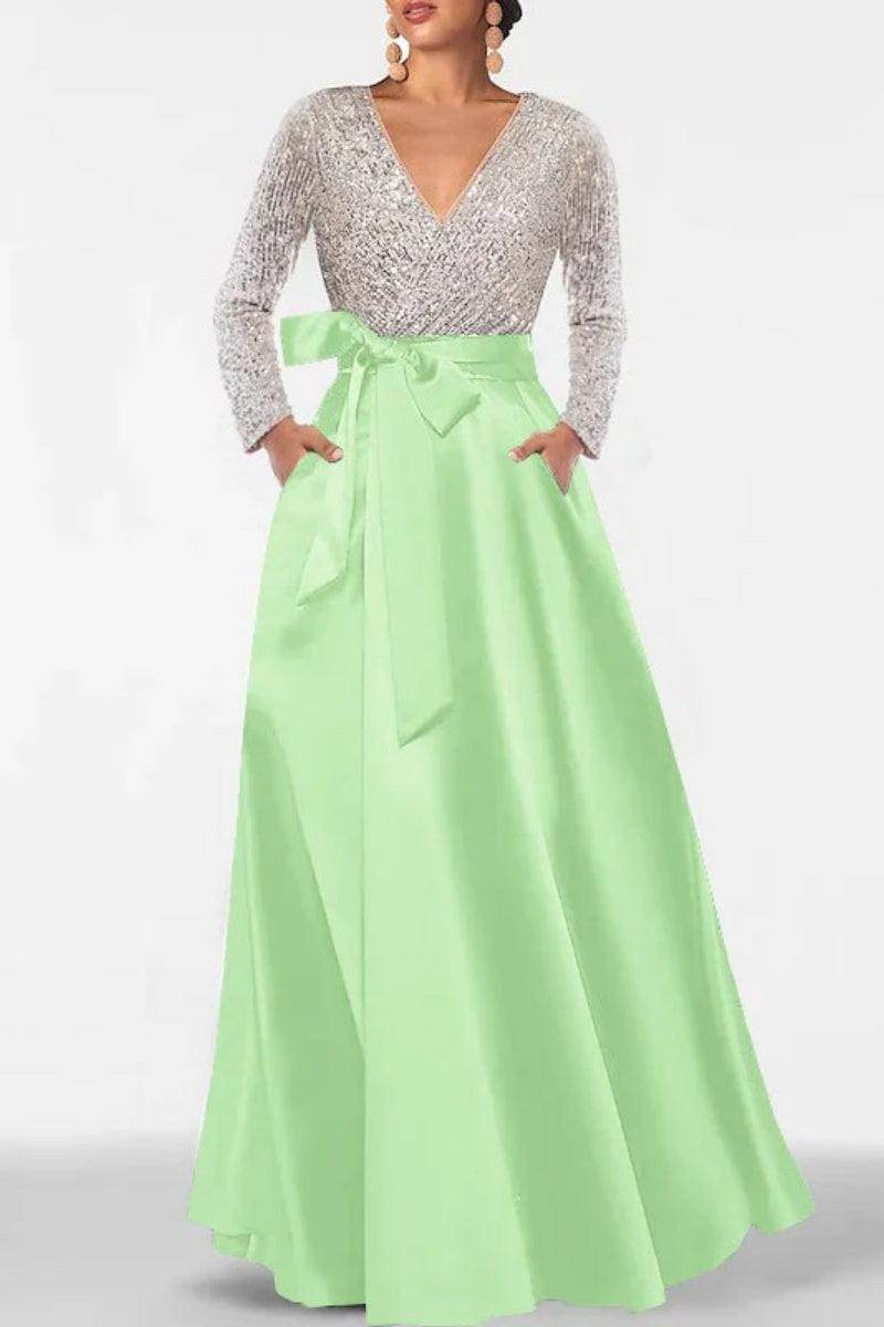 A Line V Neck Long Sleeves Sequins Mother Of The Bride Dresses CM0334