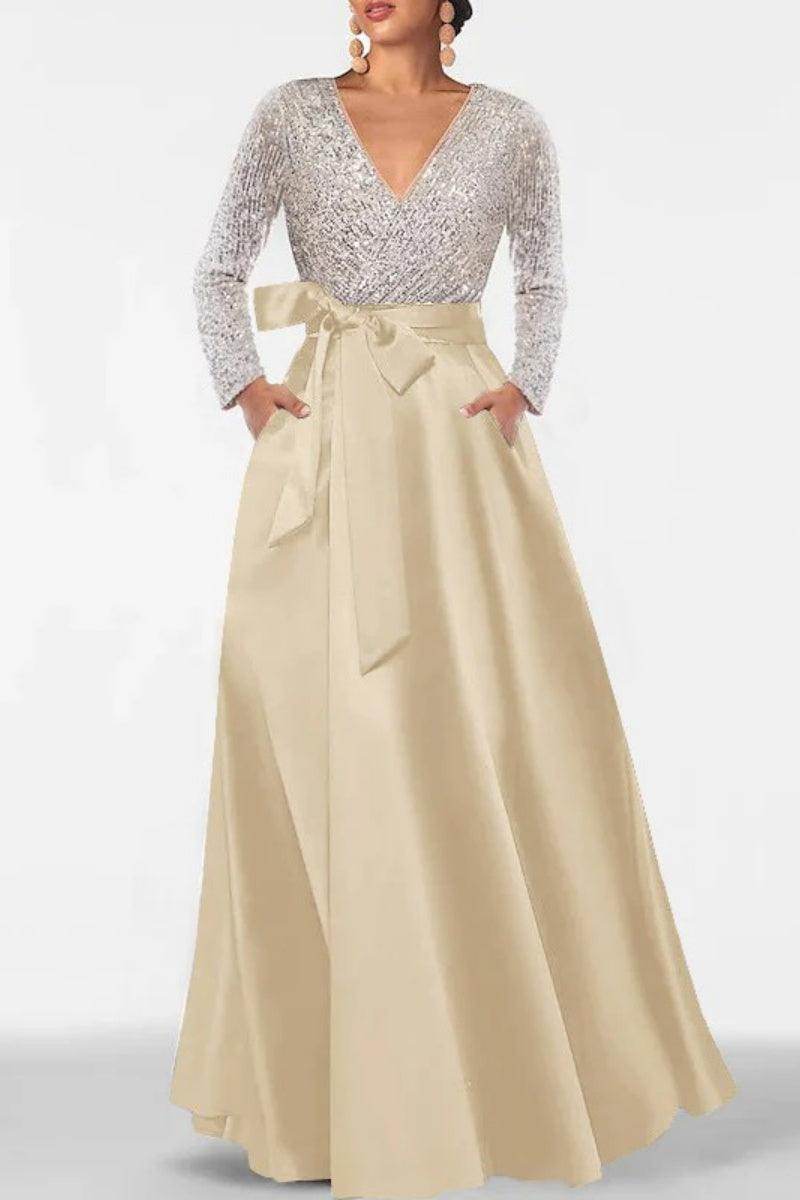 A Line V Neck Long Sleeves Sequins Mother Of The Bride Dresses CM0334