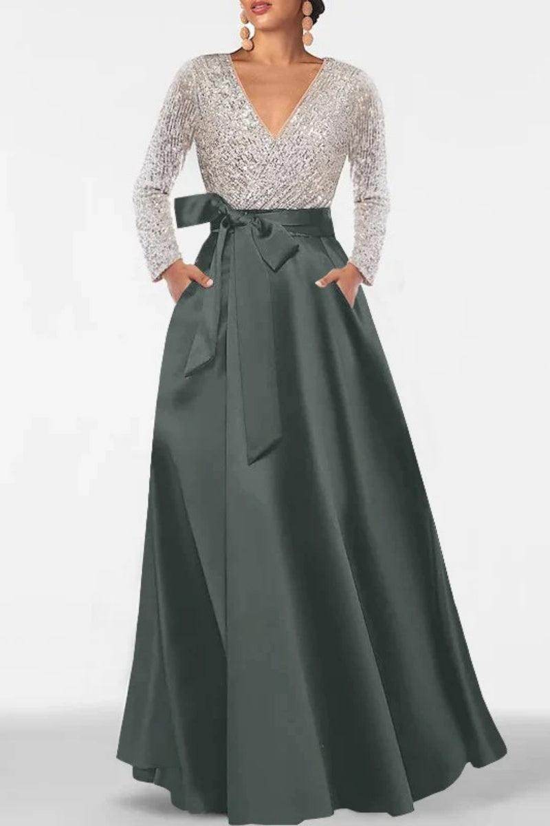 A Line V Neck Long Sleeves Sequins Mother Of The Bride Dresses CM0334