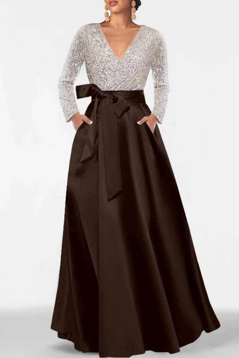A Line V Neck Long Sleeves Sequins Mother Of The Bride Dresses CM0334