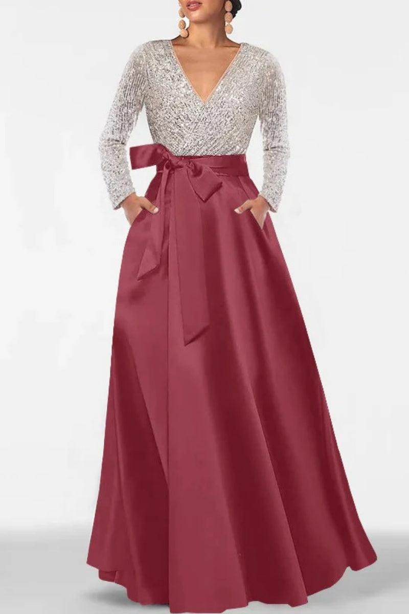A Line V Neck Long Sleeves Sequins Mother Of The Bride Dresses CM0334