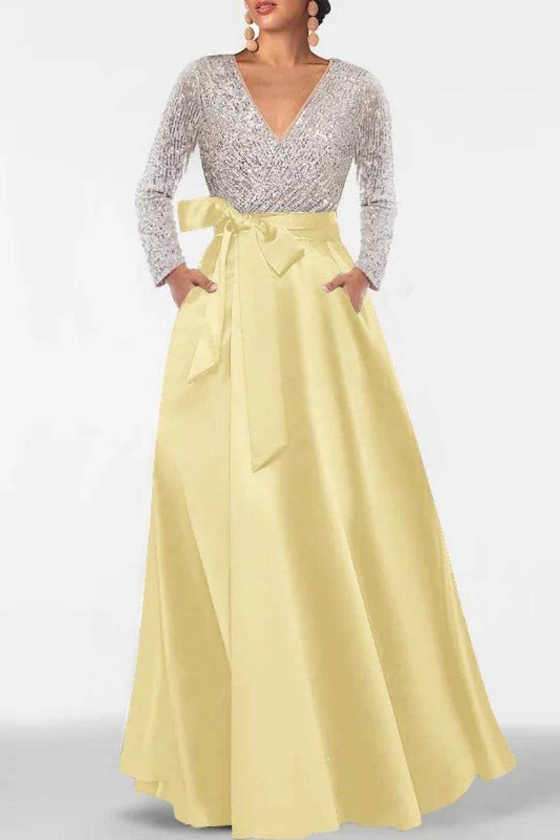 A Line V Neck Long Sleeves Sequins Mother Of The Bride Dresses CM0334