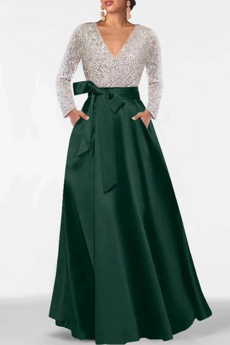 A Line V Neck Long Sleeves Sequins Mother Of The Bride Dresses CM0334