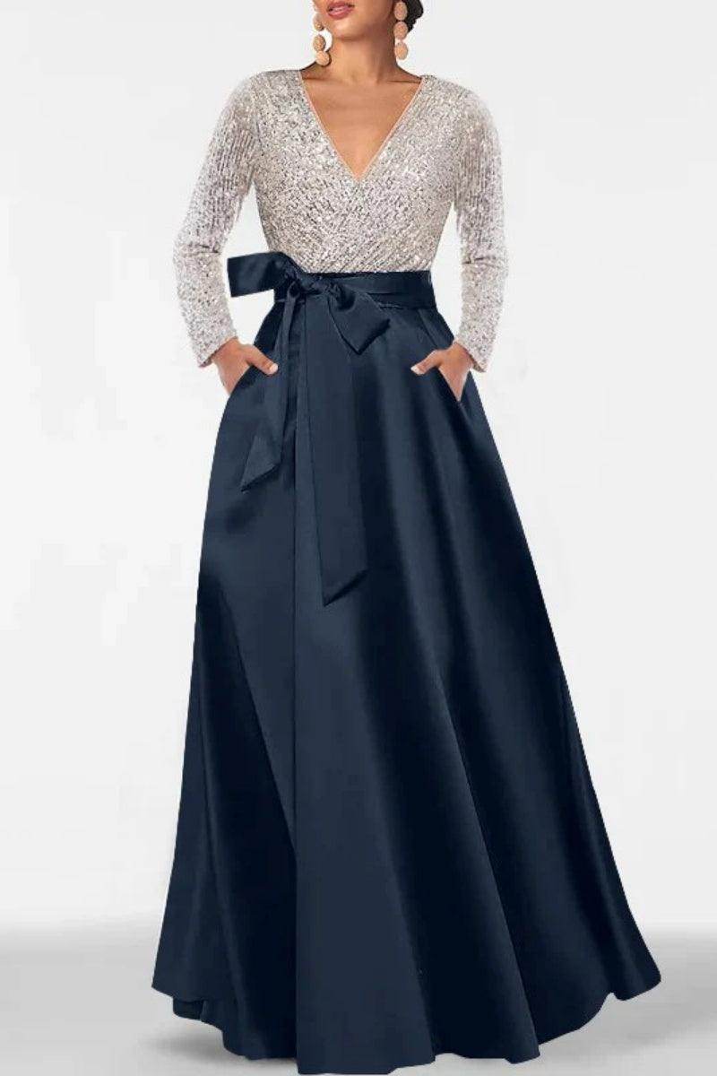 A Line V Neck Long Sleeves Sequins Mother Of The Bride Dresses CM0334