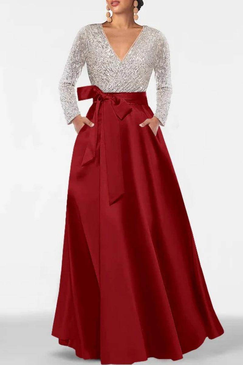 A Line V Neck Long Sleeves Sequins Mother Of The Bride Dresses CM0334
