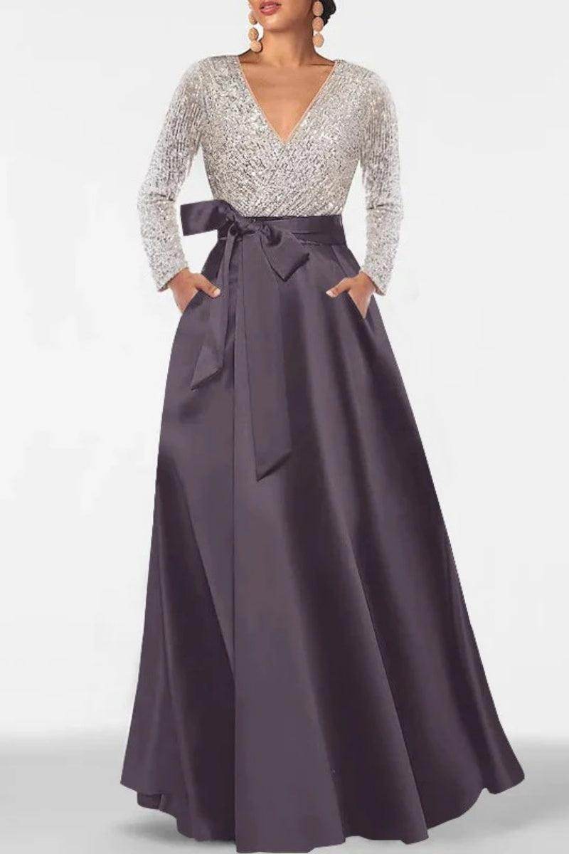 A Line V Neck Long Sleeves Sequins Mother Of The Bride Dresses CM0334