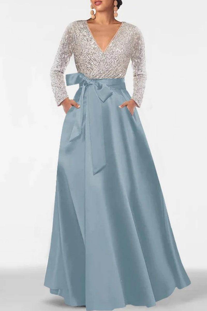 A Line V Neck Long Sleeves Sequins Mother Of The Bride Dresses CM0334