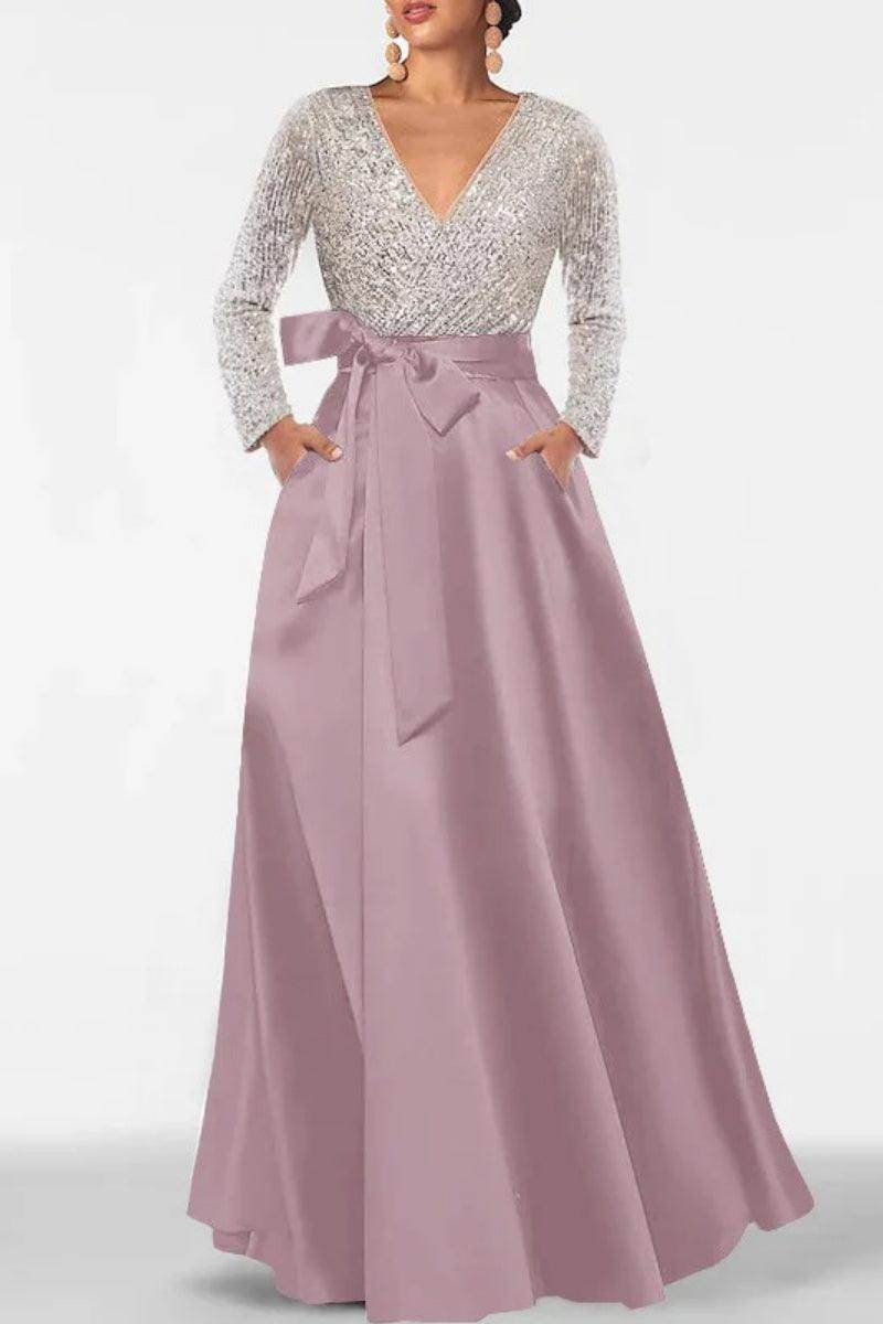 A Line V Neck Long Sleeves Sequins Mother Of The Bride Dresses CM0334