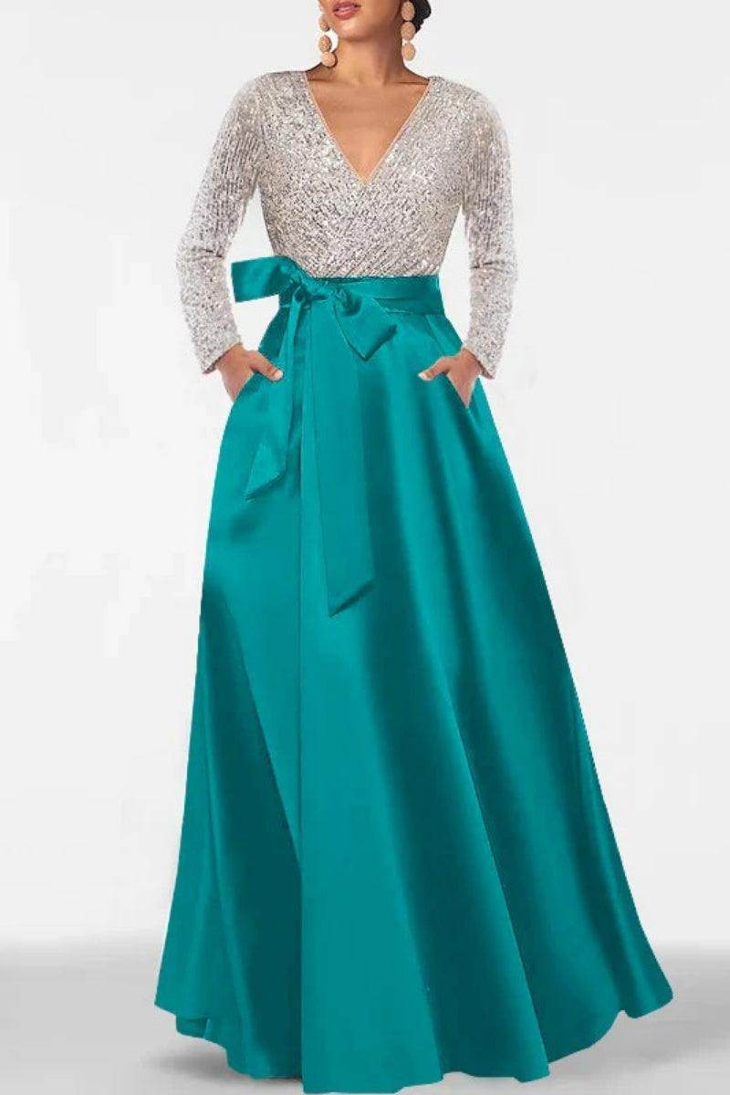 A Line V Neck Long Sleeves Sequins Mother Of The Bride Dresses CM0334