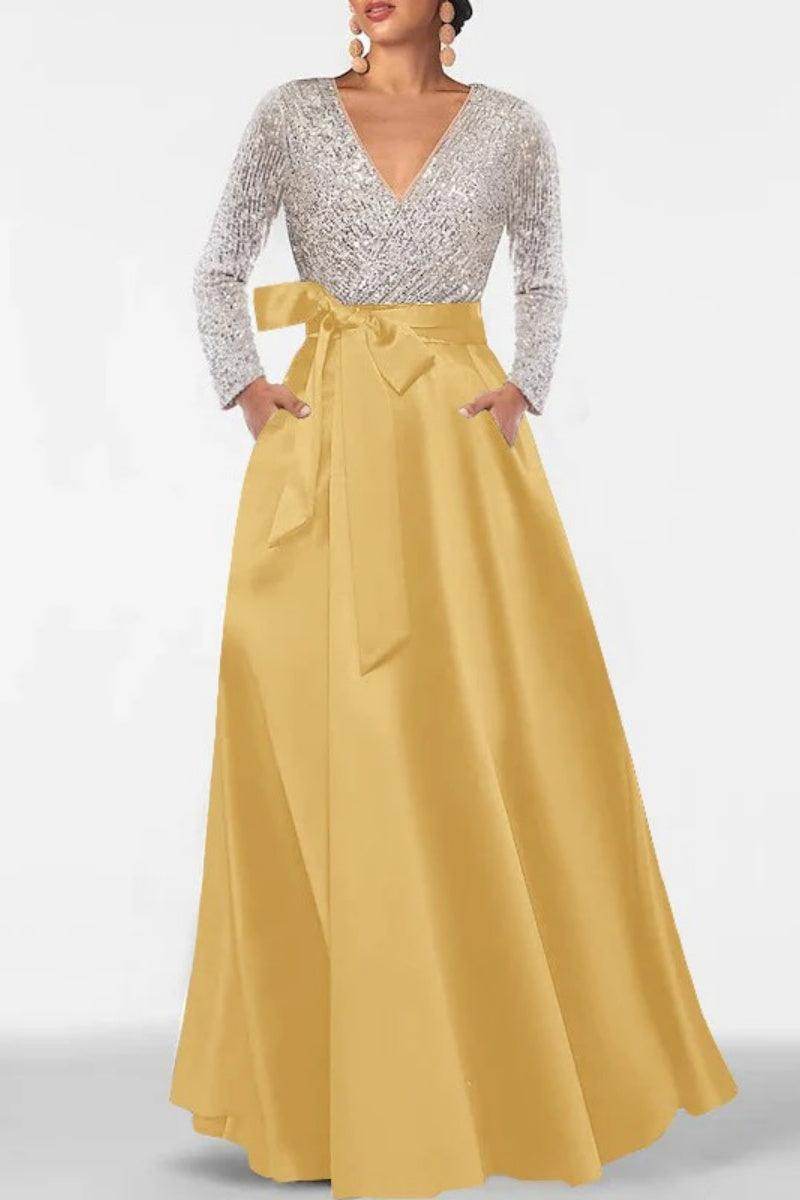 A Line V Neck Long Sleeves Sequins Mother Of The Bride Dresses CM0334