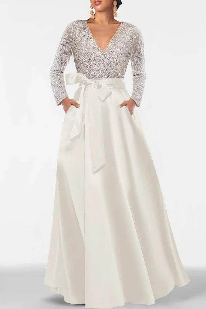 A Line V Neck Long Sleeves Sequins Mother Of The Bride Dresses CM0334