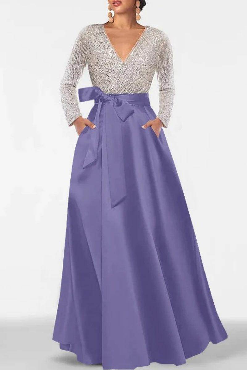 A Line V Neck Long Sleeves Sequins Mother Of The Bride Dresses CM0334