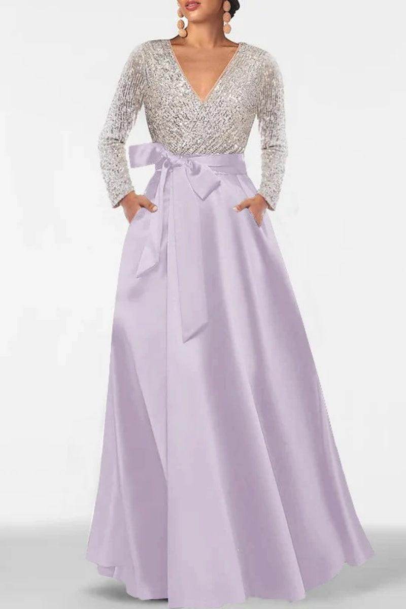 A Line V Neck Long Sleeves Sequins Mother Of The Bride Dresses CM0334