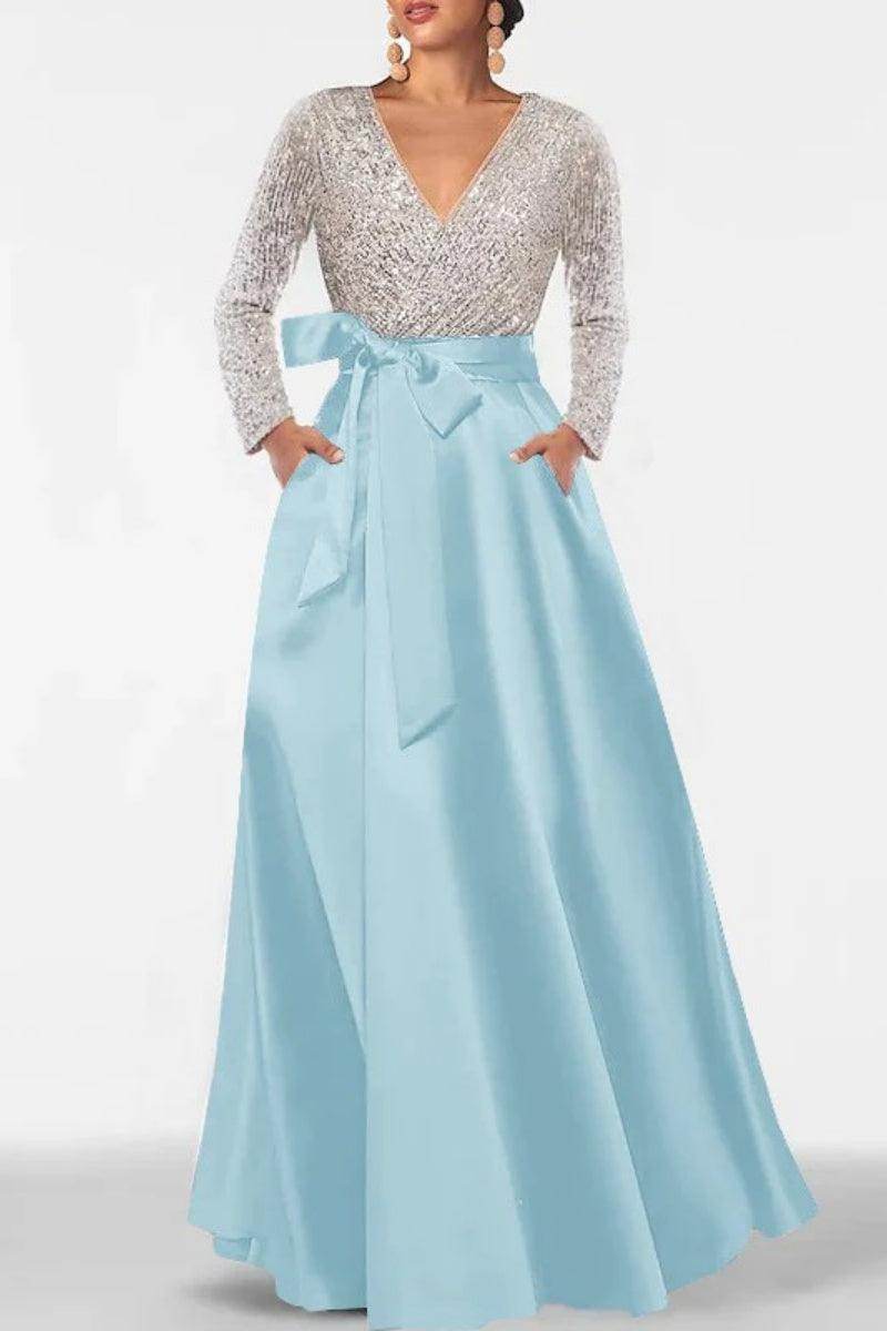 A Line V Neck Long Sleeves Sequins Mother Of The Bride Dresses CM0334