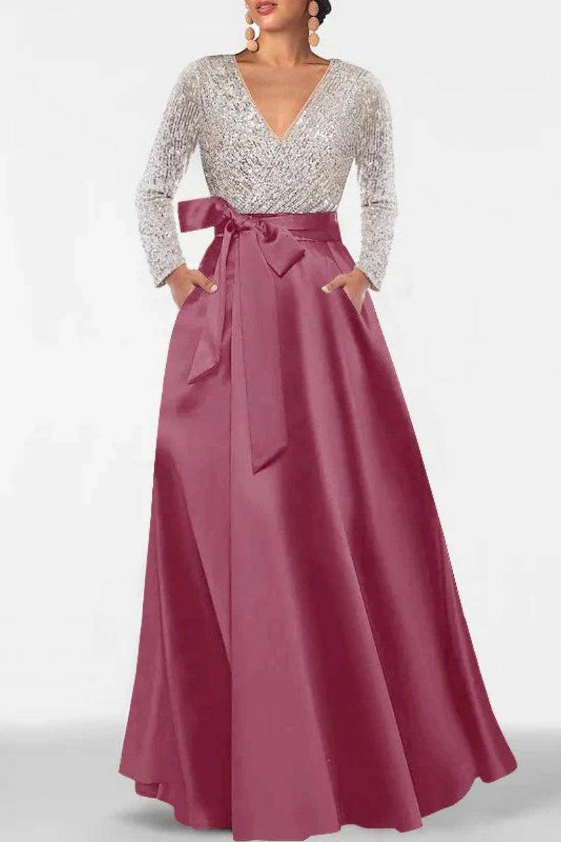 A Line V Neck Long Sleeves Sequins Mother Of The Bride Dresses CM0334