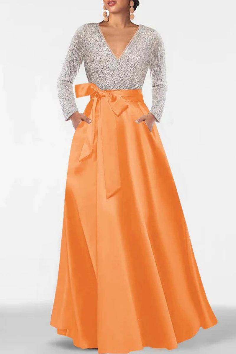 A Line V Neck Long Sleeves Sequins Mother Of The Bride Dresses CM0334