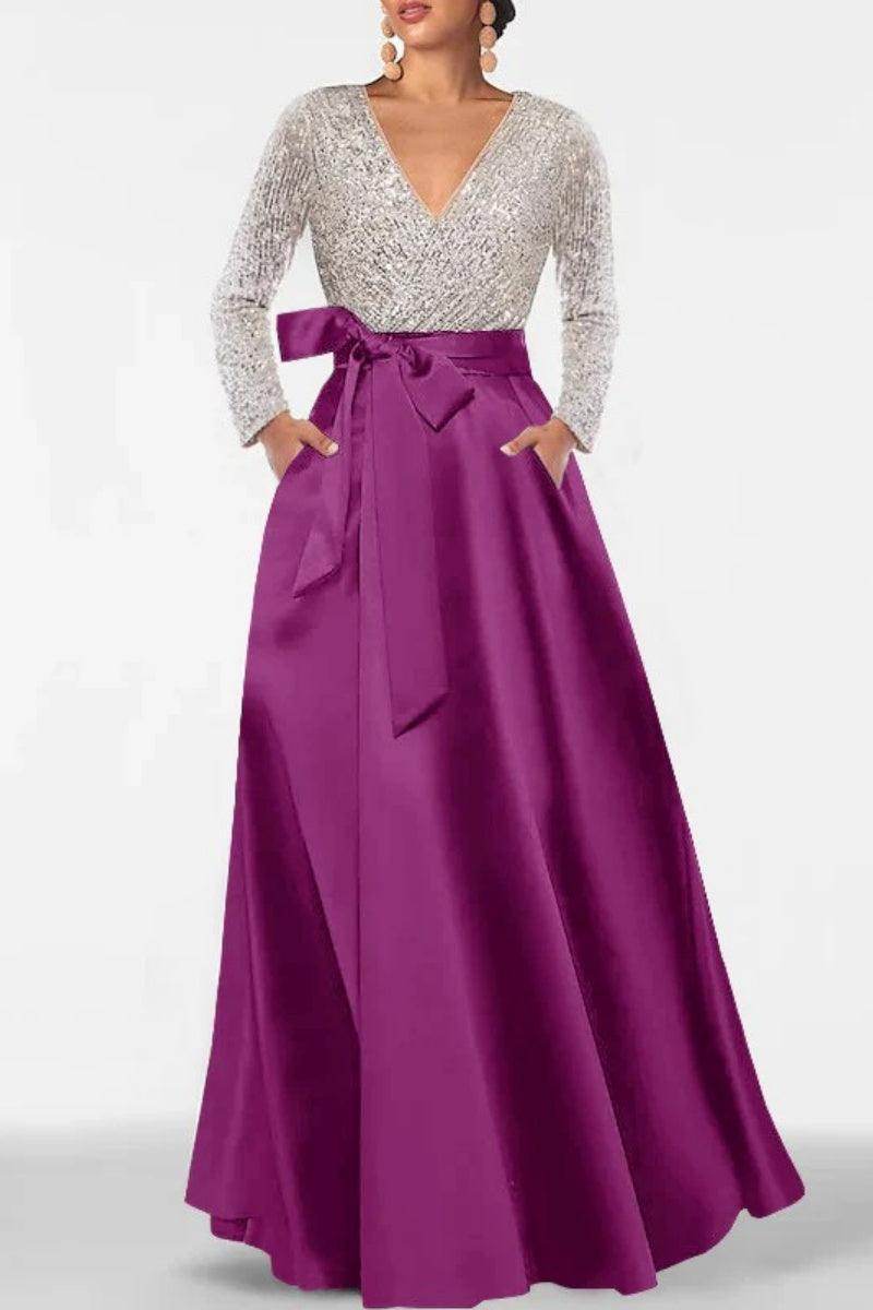 A Line V Neck Long Sleeves Sequins Mother Of The Bride Dresses CM0334