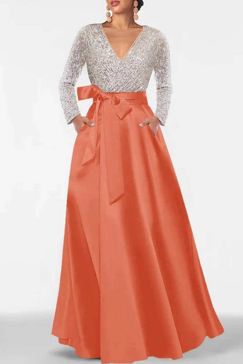 A Line V Neck Long Sleeves Sequins Mother Of The Bride Dresses CM0334