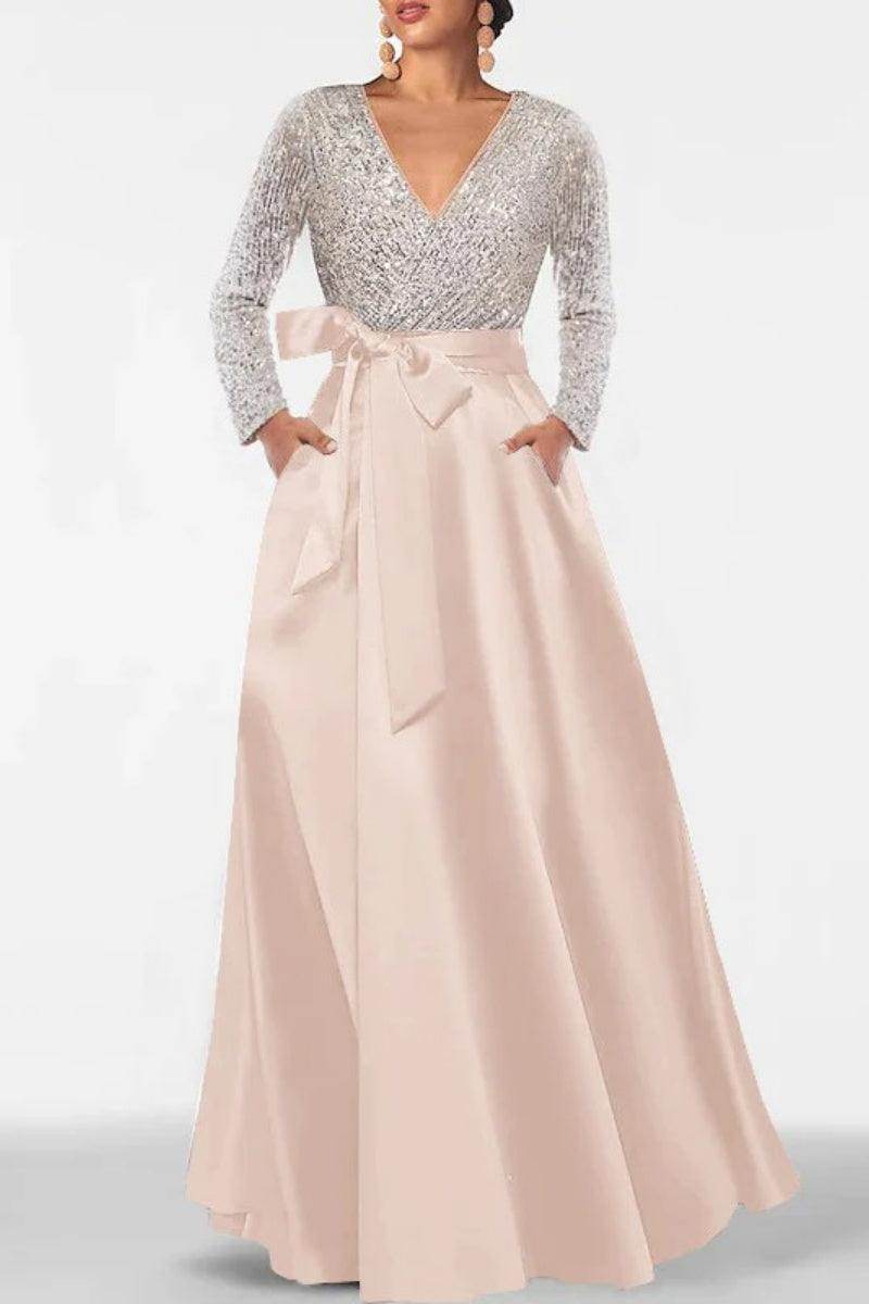 A Line V Neck Long Sleeves Sequins Mother Of The Bride Dresses CM0334