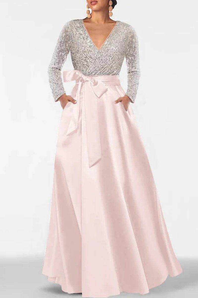 A Line V Neck Long Sleeves Sequins Mother Of The Bride Dresses CM0334